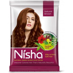 Nisha Natural Henna Based Hair Color Powder Herbal Care Silky Shiny Soft Hair 15gm And 30gm Each Sachet Pack Of 10 Natural Brown
