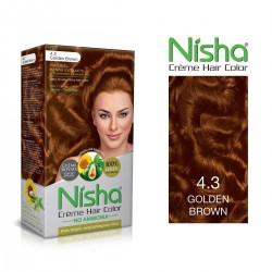 Nisha Creme Hair Colour 4.3 Golden Brown 60gm+60ml+18ml Nisha Conditioner With Natural Herbs Grey Hair Coverage Pack Of 2