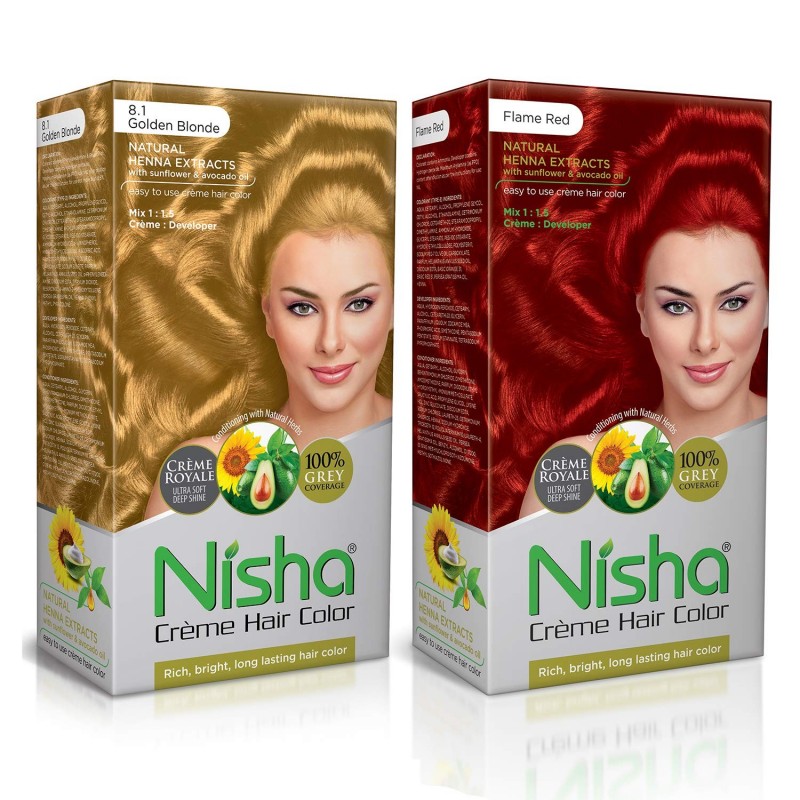 Nisha Creme Golden Blonde And Flame Red Rich Bright Long Lasting Shine Hair  Colour 60gm+