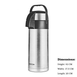 Milton 3500 Stainless Steel Double Vacuum Insulated 24 Hrs Heat & Cold Retention Beverage Dispenser With Handle Silver 3580 Ml