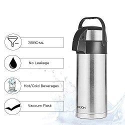 Milton 3500 Stainless Steel Double Vacuum Insulated 24 Hrs Heat & Cold Retention Beverage Dispenser With Handle Silver 3580 Ml