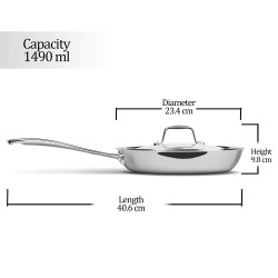Treo By Milton Triply Stainless Steel Fry Pan With Lid 22 Cm / 1500 Ml
