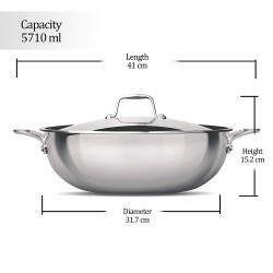 Treo by Milton Triply Stainless Steel Kadhai with Lid 30 cm / 5700 ml