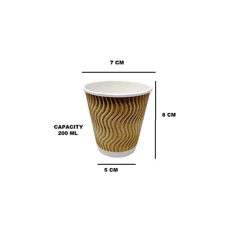 SAM Disposable Ripple Paper Cup for Hot Coffee Drinks for Party  200 ml 60  Pcs Brown