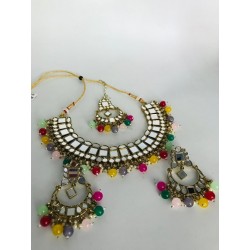 Multi colour mirror necklace by Anaghya
