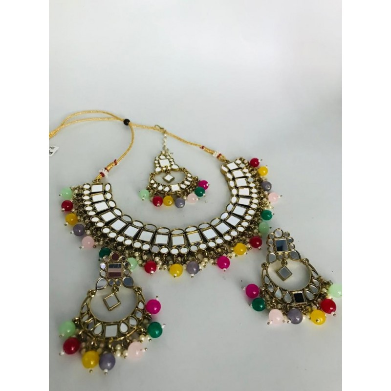 Multi colour mirror necklace by Anaghya