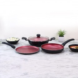Wonderchef Sigma Non-Stick Cookware Set 4Pc Kadhai with Lid Dosa Tawa Fry Pan