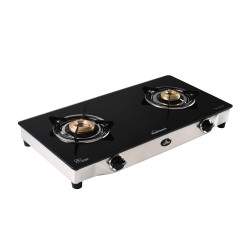Sunflame GT 2B Astra SS 2 Burners Gas Stove with 6mm Thick Toughened Glass Top Manual Ignition 2 Brass Burners
