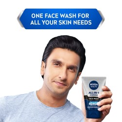 Nivea Men Face Wash All In 1 Charcoal To Detoxify & Refresh Skin With 10x Vitamin C Effect For All Skin Types 100 G