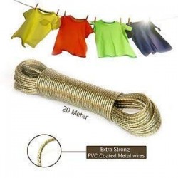 MICRO PVC Coated Steel  Wire Rope Washing Line Clothesline with 2 Plastic Hooks 1 for Drying Hanging Clothes 20 m Random Colour