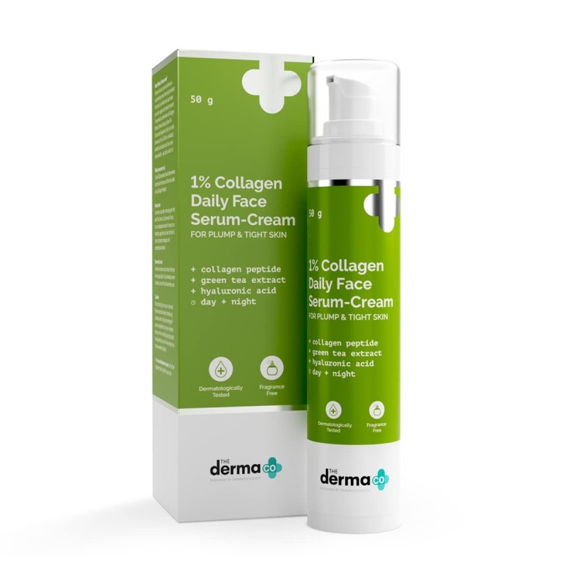 The Derma Co 1% Collagen Daily  Face Serum-Cream with Green Tea & Hyaluronic Acid For Plump & Tight Skin