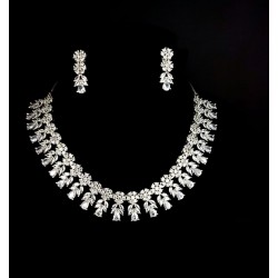 Anaghya Women Rhodium Plated American Diamond Studded Necklace With Earring Detailing Jewellery Set For Women And Girl