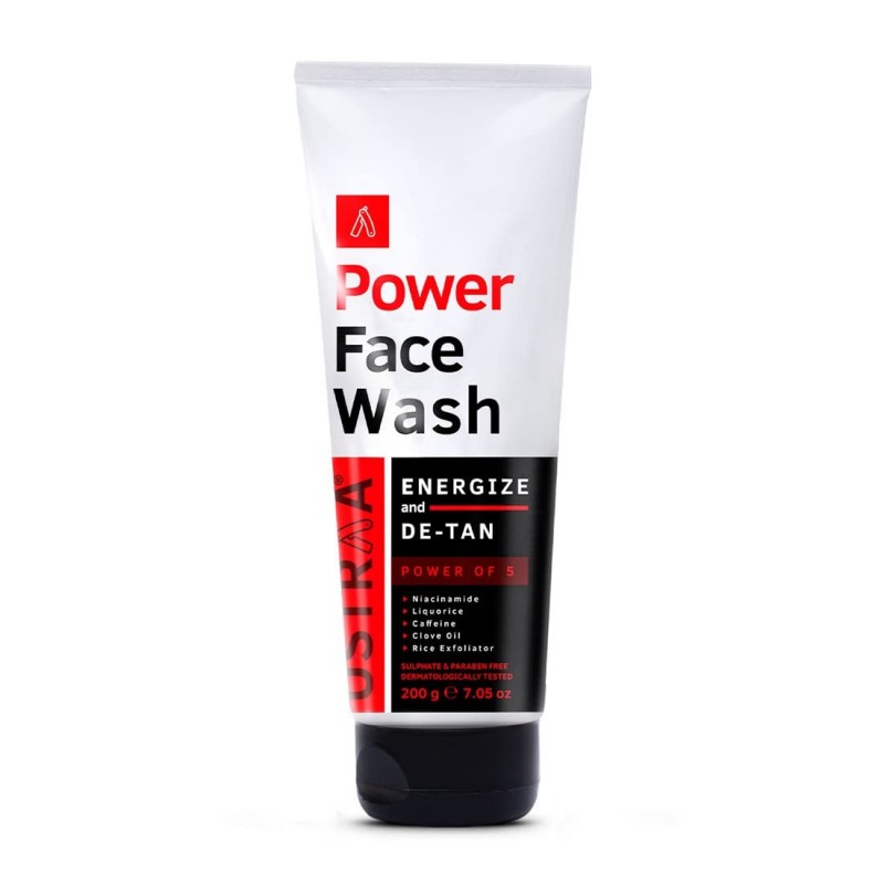 Ustraa Power Face Wash Energize and De-Tan - 200g - Dermatologically Tested, No Silicone, No Mineral Oil