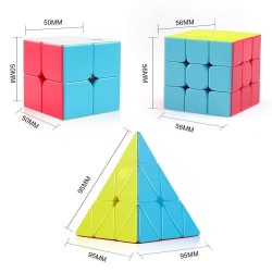 Cube Combo Set of 2X2 3x3 and Pyramid Pyraminx Triangle High Speed Stickerless Magic Cube Puzzle (Pack of 3)