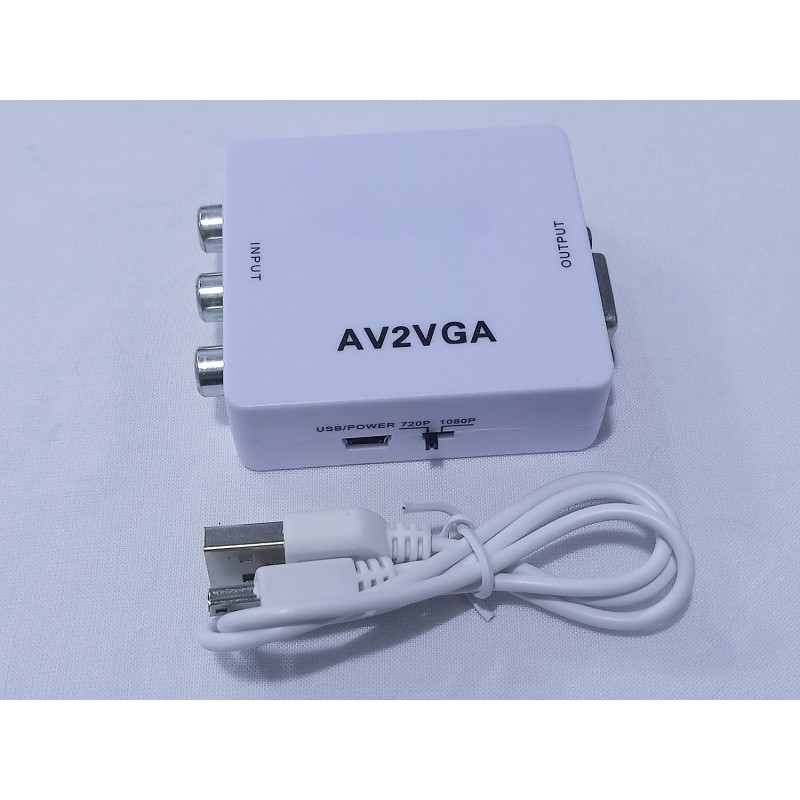 AV to VGA Converter Box AV RCA to VGA Video with Audio to PC HDTV Converter (White)
