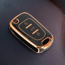 TPU Leather Car Key Cover Compatible with Hyundai Old Verna, Old Elentra, Old i20 Flip Key