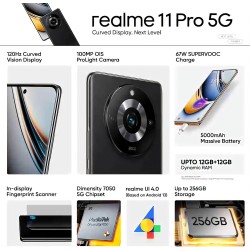 Realme 11 Pro 5G Astral Black 8GB RAM 256GB Storage 120 Hz Curved Display 8GB RAM + 256GB Storage