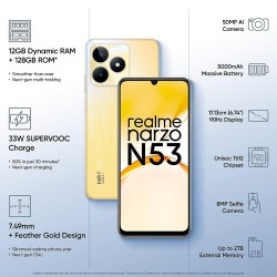 Realme Narzo N53 Feather Gold 4gb+64gb 33w Segment Fastest Charging Slimmest Phone In Segment