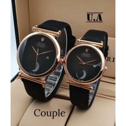 Rolex couple watch black suede leather