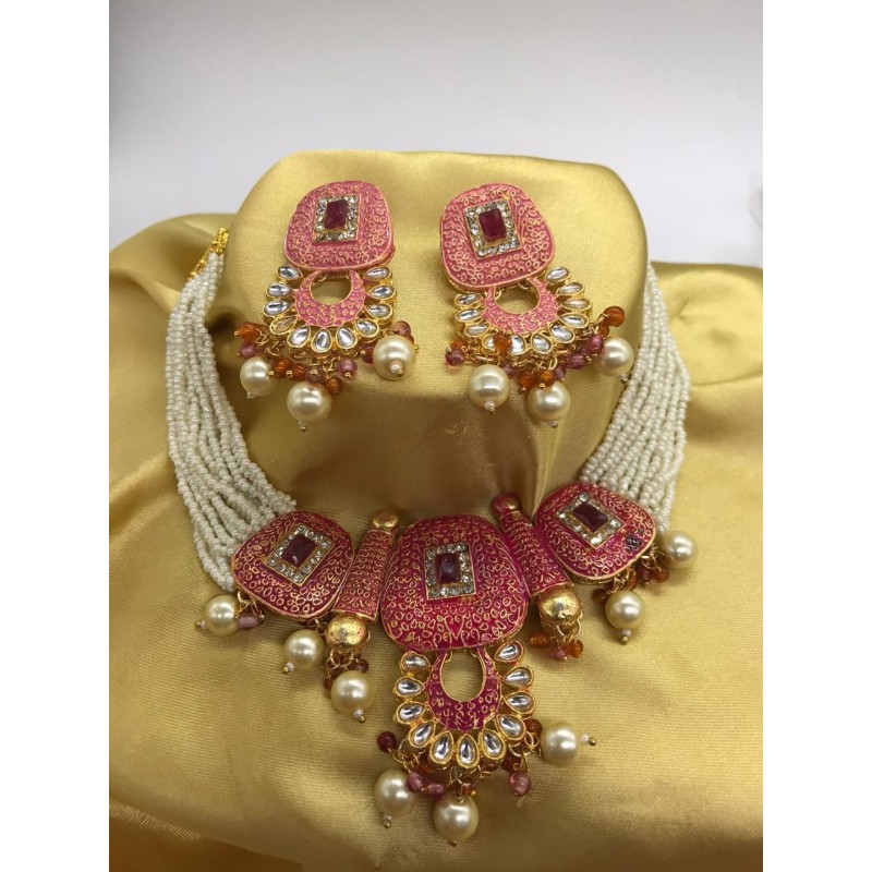 Shastta trendz Ruby Meena Pink Necklace for girls and women