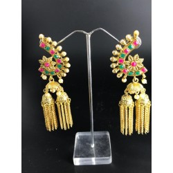 Shastta trendz ruby emerald earrings with jhumki chains