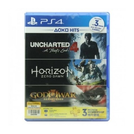 Uncharted 4 + Horizon + God Of War 3 Dlc + 3 Months Psn Membership For Sony Ps4
