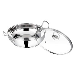 Vinod Stainless Steel Kadai with Glass Lid 24 cm 3 Ltr Induction Friendly