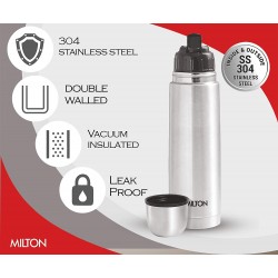 Milton Flip Lid 500 Stainless Steel Water Bottle With Bag 500ml