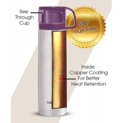 Milton Glassy 750 Thermosteel 24 Hours Hot And Cold Water Bottle With Drinking Cup Lid 750 Ml Purple