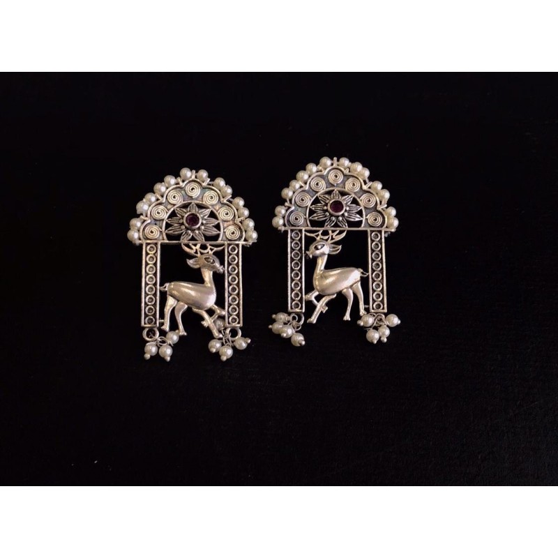 Anaghya Silver Look Alike Earrings with animal motif with beautiful pearl