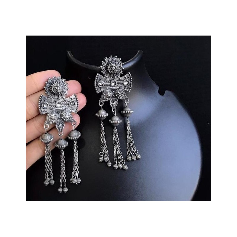 Anaghya Silver Look Alike Oxidized Earrings For Girls And Women