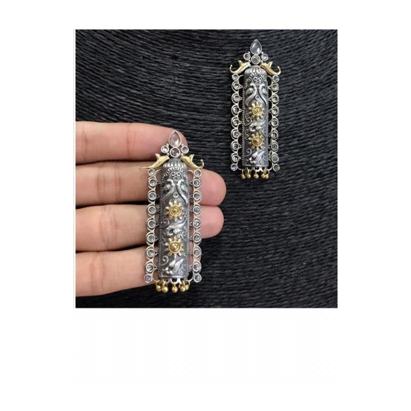 Anaghya Dual Tone Oxidized Earrings For Girls And Women With Beautiful  Stones On The Sides Of rectangle