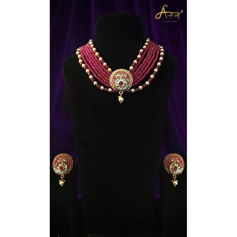 Anaghya Kundan  Set With ruby Beads For Formal Occasions for giris nd women