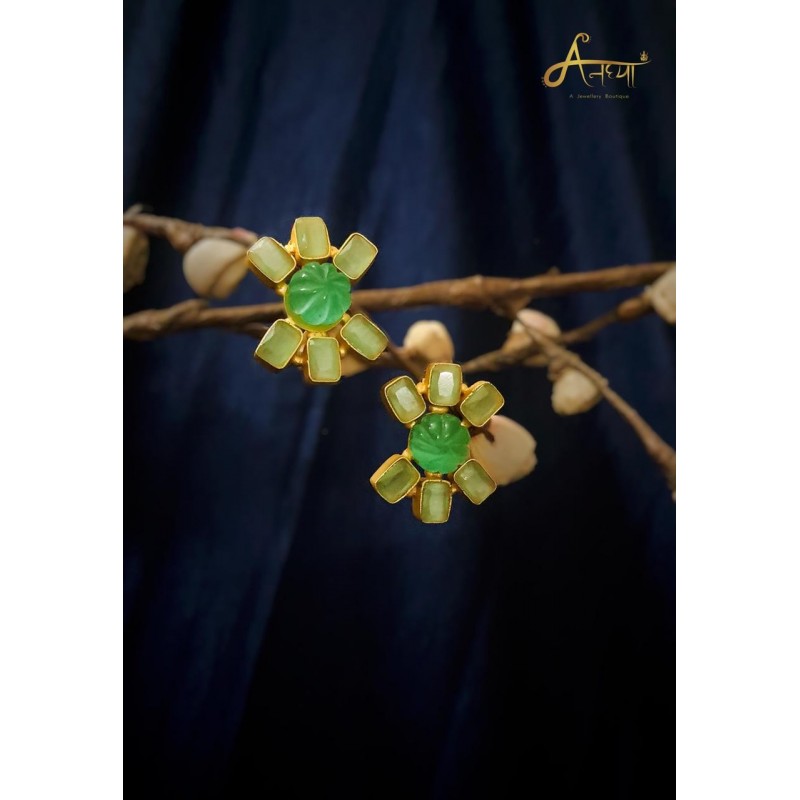 anaghya green druzy stone beautiful earrings in brass