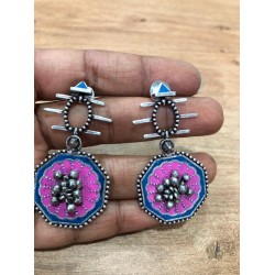 anaghya pink enamel german silver earrings with ghunghroo  in the centre