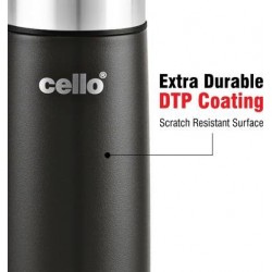 Cello Duro Tuff Steel Flip with Jacket DTP Coating Double Walled Insulated 1000 ml Steel Bottle Black