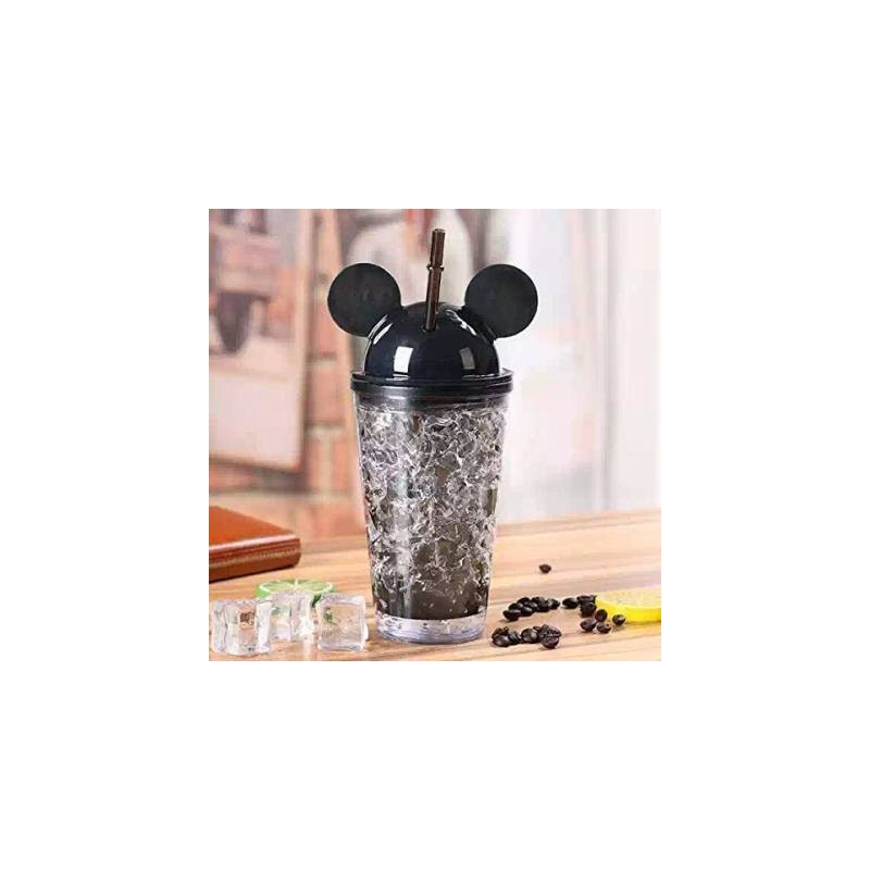Giftnglory Mickey Sipper Plastic Gel Freezer Mugs With Straw 450 Ml Black