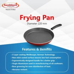 Sunblaze Non-stick Aluminium Frying Pan Red 220 mm Induction Bottom Cookware Set Aluminium