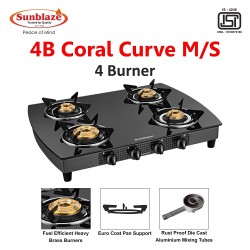 Sunblaze Coral Curve BK Glass Top 4 Brass Burner 1 Jumbo Burner Gas Stove Manual