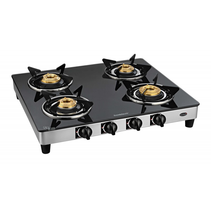 Sunblaze 4B Trendy 4 Brass Burner 1 Jumbo Burner Gas Stove Manual Ignition Detachable Drip Tray for Your Kitchen ISI Approved