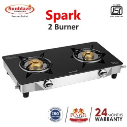 Sunblaze Spark SS Glass Top 2 Brass Burner Gas Stove Manual Ignitions Isi Approved 2 Years