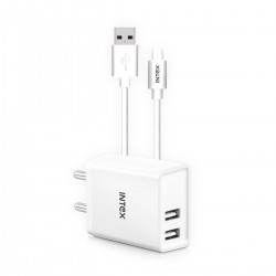 Intex Bolt 2.4 Ampere 2 Port Usb Charger 2.4 A Multiport Mobile Charger With Detachable Cable White Cable Included