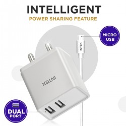 Intex Bolt 2.4 Ampere 2 Port Usb Charger 2.4 A Multiport Mobile Charger With Detachable Cable White Cable Included