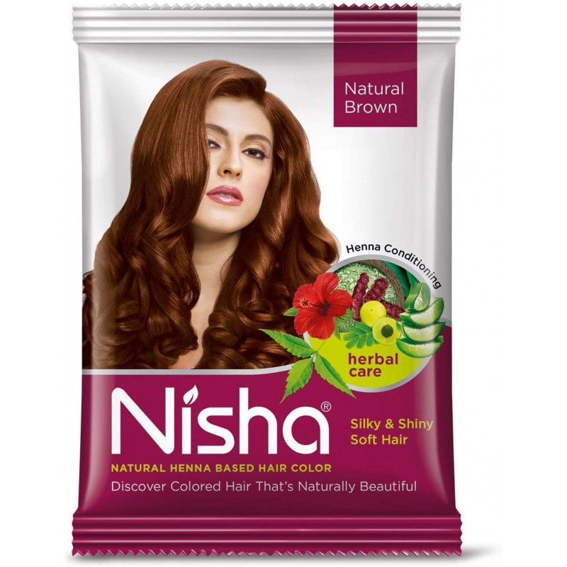 Nisha Hair Color Dye Henna-Based Hair Color Natural Brown Dye 30gm Each Packet No Ammonia Natural Brown 30gm Pack of 8