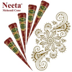 Neeta Natural Herbal Mehandi Cones For Hand Designing Mehandi Cones Natural Mehandi/Henna Cones Raddish Brown 12 Pieces
