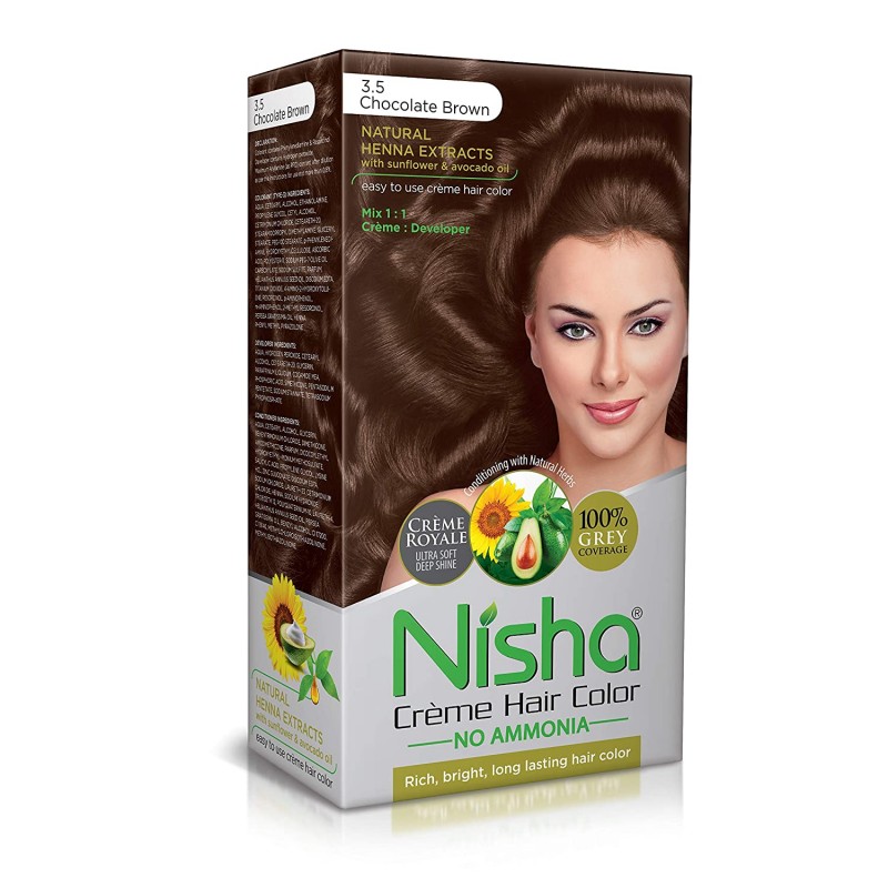 Nisha Cream Hair Color With Rich Bright Long Lasting Shine Hair Color No Ammonia Cream120gm Chocolate Brown 3.5 Pack of 1