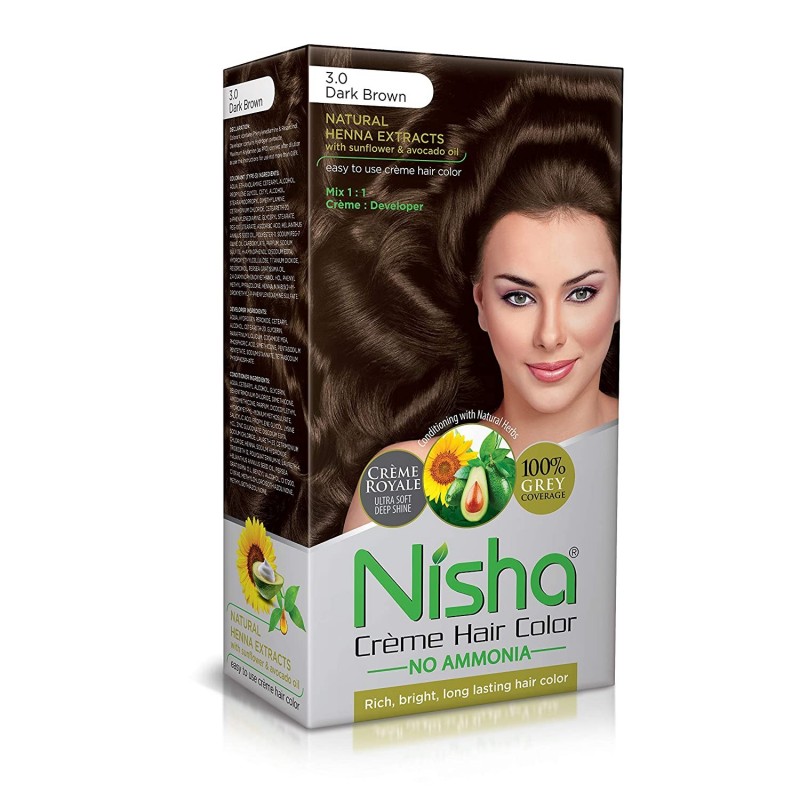 Nisha Cream Hair Color 120 Ml/each With Rich Bright Long Lasting Shine Hair Color No Ammonia Cream Dark Brown 3 Pack Of 1