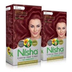 Nisha Creme Hair Colour 3.16 Burgundy 60gm + 60ml + 18ml Nisha Conditioner With Natural Herbs 100% Grey Hair Coverage Pack Of 2