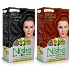 Nisha Creme Hair Color 60gm + 60ml + 18ml Nisha Conditioner for Each Combo Pack Of Natural black & Copper Red