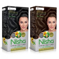 Nisha Creme Hair Color Combo Pack Rich Bright Hair Colour 60gm+90ml +18ml Nisha Conditioner Pack of 2 Natural Black & Dark Brown